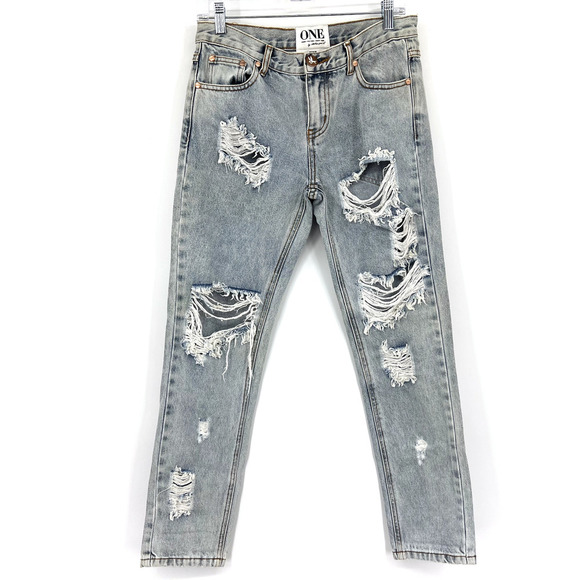 One x One Teaspoon Womens 26 Awesome Baggies Mid Rise Distressed Denim Jeans - Picture 1 of 9